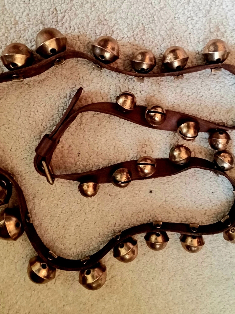 Brown Leather Brass Horse Bells "Vintage/Antique"